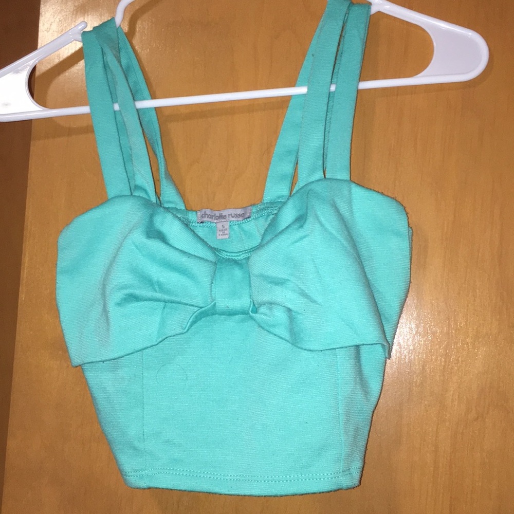 Turquoise Bow Design Crop Top